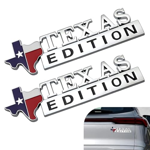 Image of 2 PCS Texas Edition Emblem, 3D Metal Texas Badge Car Decals, State Flag Logo Stickers, Car Body Emblem Modification Accessories, Universal for Most Cars Truck SUV (Silver)