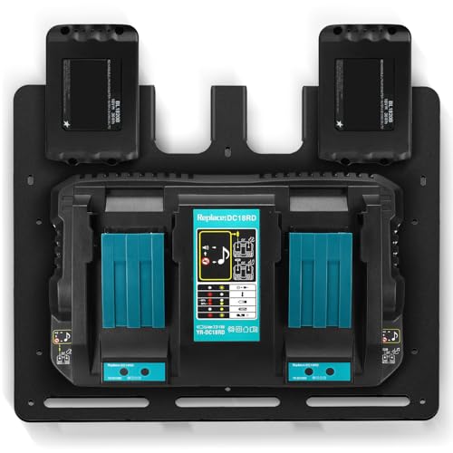 Riuog Wall mount for Makita battery holders and chargers Wall mount, stable 4 piece battery holder 18V 14.4V and charger holder and cordless drill driver, order in workshop and garage