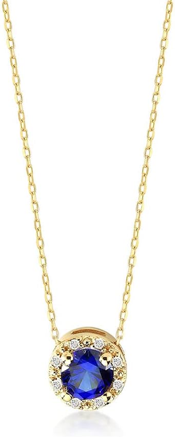 14K Gold & Natural Gemstone Necklace for Women, Bezel Set Round Moissanite Pendant, Elegant Gift for Her