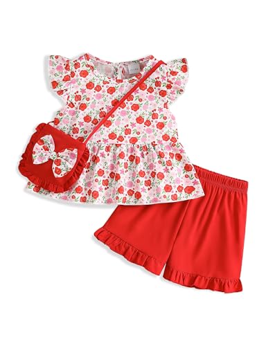 Image of Weebaby Toddler Girl Clothes Baby Summer Outfits Sleeveless Halter Top Ruffle Short Set Cute Kids Clothes Girls