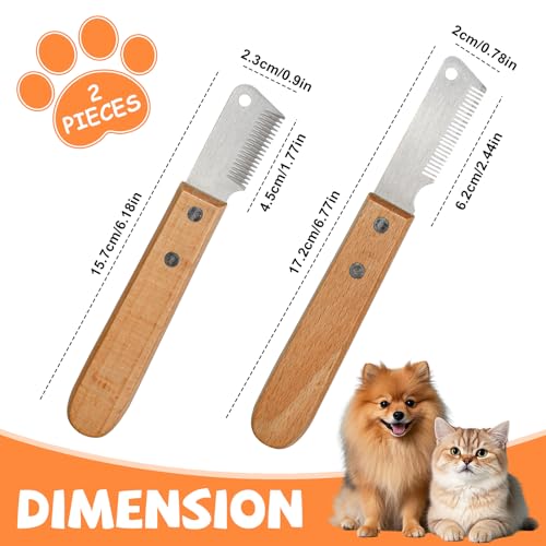 Zuxbolf Trimmmesser für Hunde mit Holzgriff Trimmkamm Feiner & Grober Kamm Trimm Messer Hundekamm aus gehärtetem und geschliffenem Edelstahl Haustierpflege Werkzeug für Haustier Pet Unterwolle