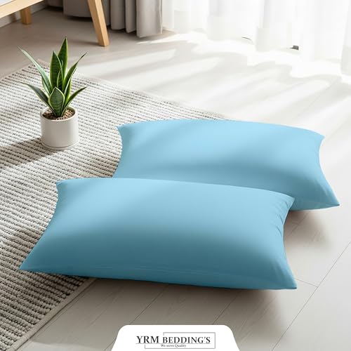 Image of YRM Bedding's - Egyptian Cotton 600TC Pillow Cover | Premium Pillowcases | Luxury Bedding-Export Collection | High Thread Count Durable & Breathable Covers - Light Blue | [21''x32''] Inches