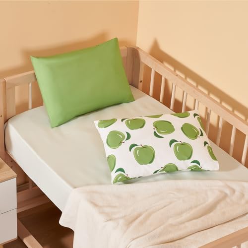 Image of TILLYOU Toddler Pillowcases 13 x 18 Travel Pillow Case 2 Pack, Kids Pillowcases Machine Washable with Envelope Closure, Green Apple & Fruit Green