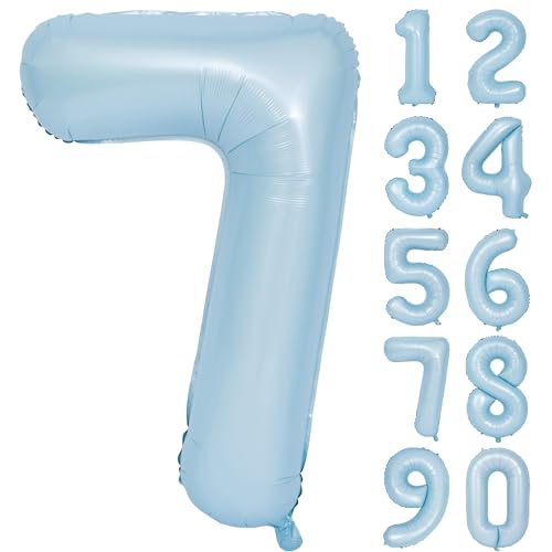 Image of 40 In Matte Blue Number Balloon 7 large Big Foil Mylar Balloon Blue Balloon | Party Decorations Suitable For Boys' And Girls' Birthday Parties digital 7