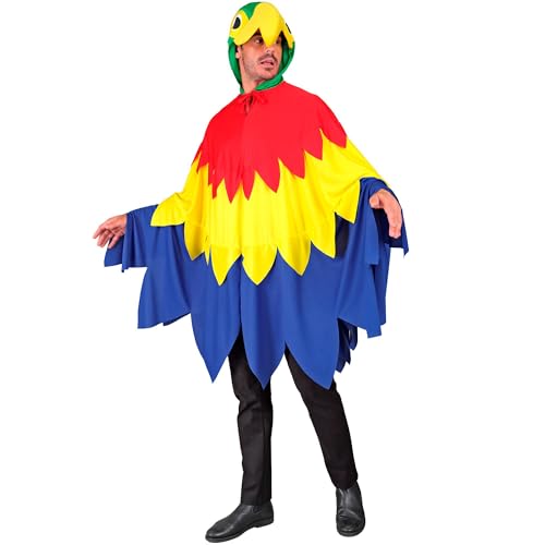 W WIDMANN MILANO Party Fashion - Kostüm Papagei, Poncho mit Kapuze, Vogel, Tierkostüm, Faschingskostüme