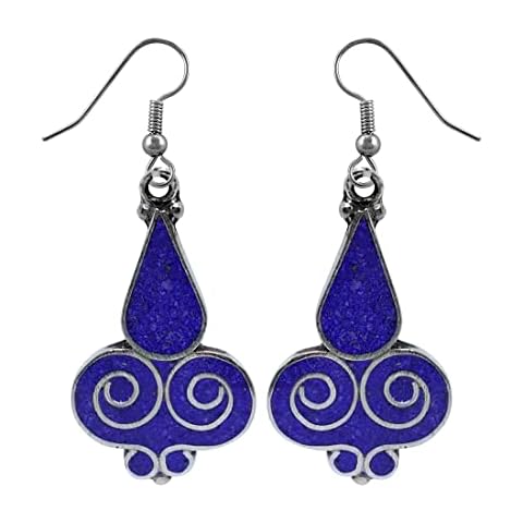 Beautiful Handmade Compressed Lapis Lazuli Gemstone Inlay Fashion Drop Earrings for Women 925 Silver Plated Ethnic Gypsy Boho Earring Jewellery Cover