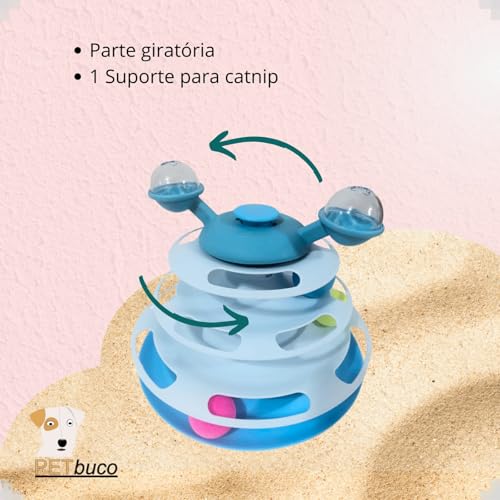 Brinquedo Interativo Para Gatos 2 em 1 PETbuco Torre de Bolinhas + Moinho de Vento Cat LARANJA