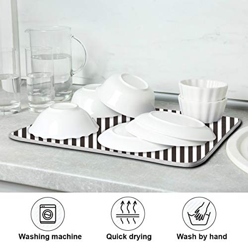 Black White Stripes Dish Drying Mat for Kitchen, Absorbent Microfiber Drying Pad Dish Mat, 16" X 18" by senya - Image 6