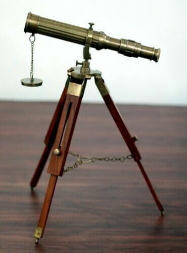 Generic Vintage Brass Nautical Telescope, 10 Inch, with Wooden Tripod Stand, Handmade Gift