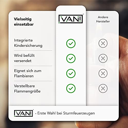 Vani Sturmfeuerzeug mit Jet Flamme - 4X Küchenbrenner inkl. 1x Feuerzeug von VanI - Nachfüllbarer Flambierer - Befüllter… – Bild 5