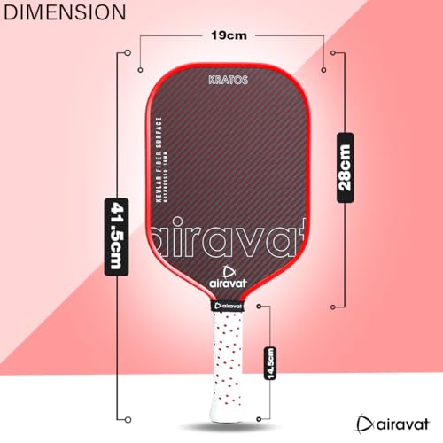 Image of Airavat Kratos 7413 Pickleball Paddle Features a Kevlar Surface, hot-Pressed tech, Shock-Absorbing core, Ergonomic Grip, and pro-Level USAPA Standard. Built for All climates and Peak Performance.