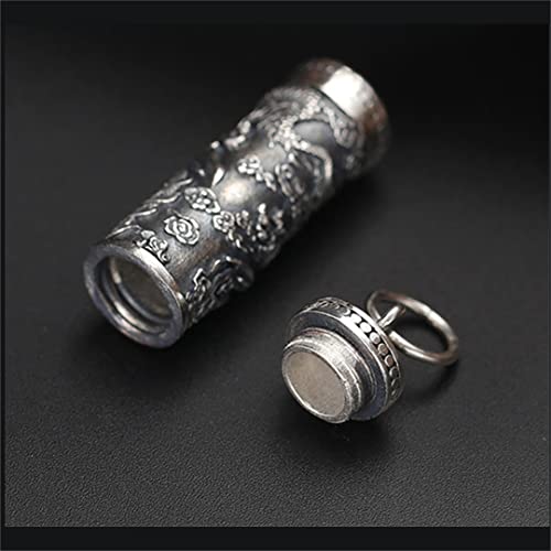 Genuine Solid 925 Sterling Silver Dragon Round Case Pendant Necklace-Father's Day Gift For Men, Him, Dad , Father , Husband, Black , Silver #TOP4