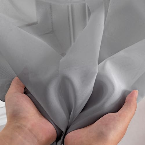 Image of OWENIE Short Sheer Curtains 30 Inches 2 Panels Set, Kitchen Tiers Light Filtering Rod Pocket Cafe Curtains for Bathroom Small Half Window, 42 in W x 30 in L, Grey
