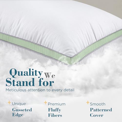 Image of viewstar Pillows Queen Size Set of 2, Firm Support Bedding, Green | Down Alternative, Gusseted, Hotel Quality, Fluffy Plump Filling, Oeko-Tex Certified, Machine Washable, for Side Sleepers