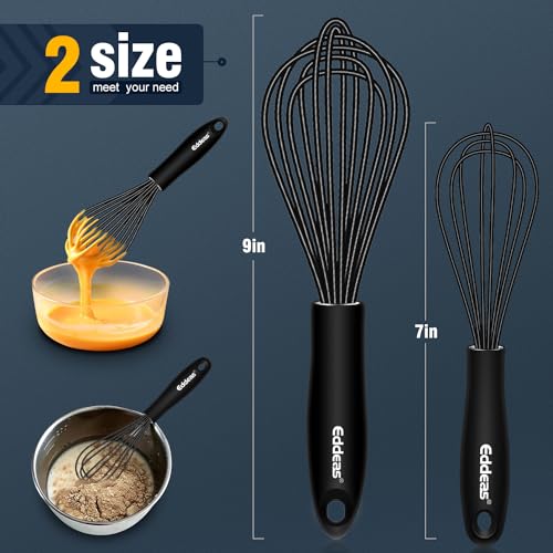 Eddeas Mini Silicone Whisk, Small Silicone Whisk 7+9in, BPA free Non Scratch Coated Protect your Ceramic Pots and Pan.Perfect for Whisking, Beating, Mixing.Black - Image 4