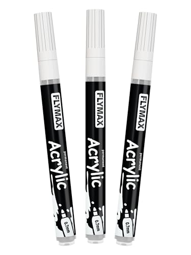 Pennarelli Paint Marker Bianco 0,7 mm – Pennarelli Permanenti Bianco Acrilici Marker Permanent Pen Acrylic, Punta fine, Indelebili, Asciugatura rapida (confezione da 3)