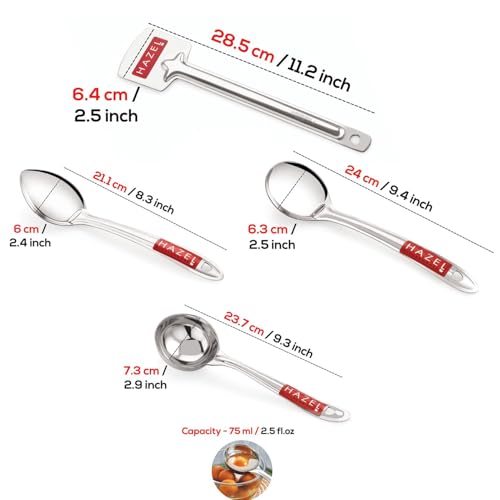 Image of HAZEL Stainless Steel Kitchen Tools Spoon Set of 4 (Taveta, Ladle & Spoon Set)