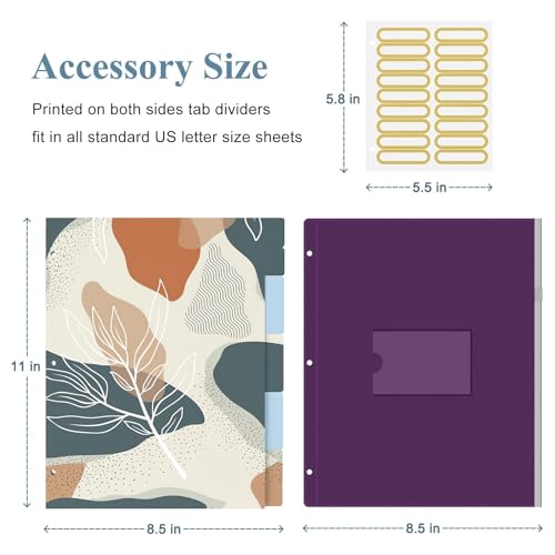 Image of 3 Ring Binder, 3 Inches Round Ring Binder with Clipboard, Dividers Tabs, PVC Zipper Bag Sleeves & to Do List Planners for Women, Men, School, Office Supplies,Boho Leaf