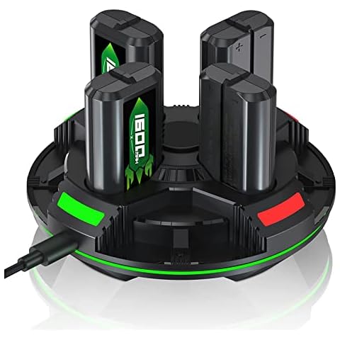 Wamiao Rechargeable Battery Pack, 4 x 1600mAh Xbox Controller Batteries with Fast Charger Station & USB C Cable, Compatible with Xbox Series X|S/Xbox One S/Xbox One X/Xbox One Elite Cover