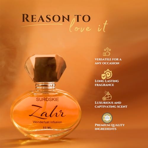Image of Suroskie Zahr Perfume 50Ml | Luxury Eau De Parfum | Long Lasting Unisex Fragrance Spray | Aromatic Blend Of Aqua, Saffron & Rose Scent | Woody & Oud Notes | Premium Gift For Men & Women