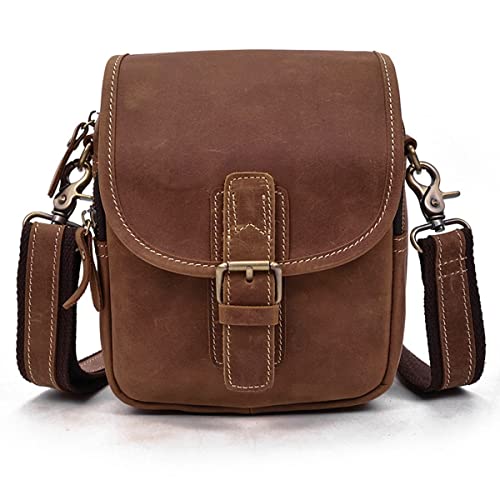 Shoulder Bag,Men's Genuine Leather Shoulder Bag Messenger Briefcase Crossbody Handbag Satchel Travel Bag (Color : Brown-A, Size : 16 * 8.5 * 20cm)