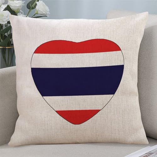 Yelolyio Taies d'oreiller en coton et lin avec drapeau de la Thaïlande - Souvenir de la Thaïlande - Pour canapé, chambre à coucher, salon - 55,9 x 55,9 cm