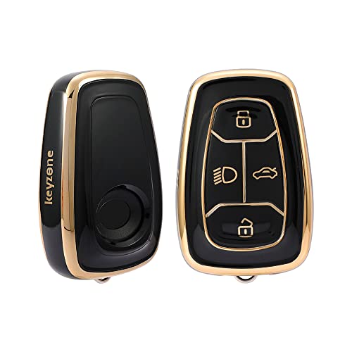 Image of Keyzone Pack of 2 TPU Car Key Cover Compatible for: Nexon, Harrier, Tigor BS6, Tigor EV, Safari 2021, Altroz, Safari Gold, Gravitas, Punch Smart Key (Gold Black and Silver Black)