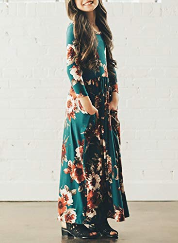 MITILLY Girls 3/4 Sleeve Pleated Casual Swing Long Maxi Dress with Pockets 6-12 Years2