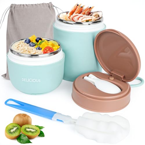 JOLIGAEA Termo para Comida, 800ML Taza de Cereales y Yogurt para Llevar de Doble Capa con Cuchara, Termo Comida Caliente, Termos para Comida de Acero Inoxidable para Escuela, Oficina, Viajes, Azul
