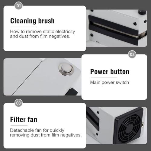 Removedor de polvo de película eléctrica, limpiador antiestático de presión ajustable, ventilador de filtro y cepillo de limpieza para cuartos oscuros, herramienta de limpieza esencial para negativos