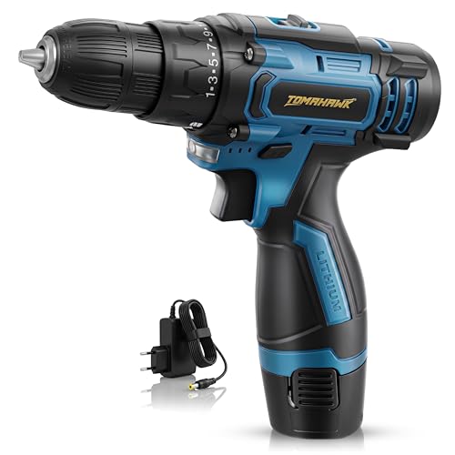 Image of Tomahawk T8000 12V Cordless Drill Machine & Screwdriver for Home | 10mm Keyless Chuck | 2-Speed 350 /1350 RPM | 28 Nm, 25+1 Clutch | 1.5Ah Battery + Charger | LED Light