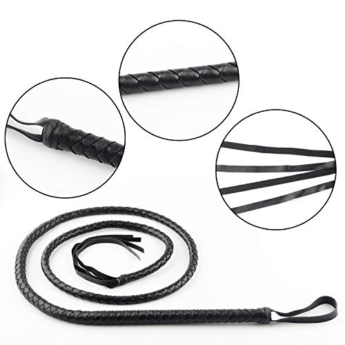 Sunshane 1 Piece 6.8 Feet Costume Whip Handmade Leather Bullwhip Cosplay Supplies for Halloween Costume Accessories (Black)