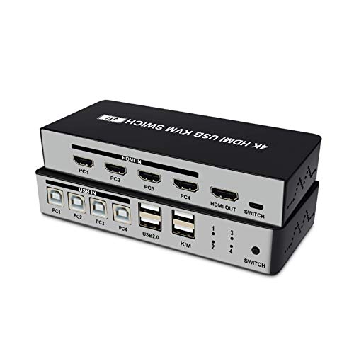 Orivision Kvm Switch Selector 4K@30Hz,Hdmi Switcher 4 Port Usb Peripheral Box Hub For Mouse, Keyboard, Scanner, Printer With 4Pcs Switch Cable,1Pc Button Switch #TOP10