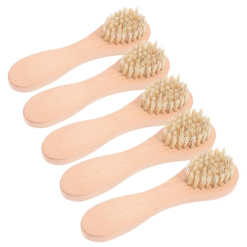 Sewroro Cepillo de Madera 5 Piezas Suave y Portátil Profundo para Cuidado Piel Cepillo Manual Pequeño para Limpieza y Masaje Diaria Adecuado para Viaje y Uso Femenino