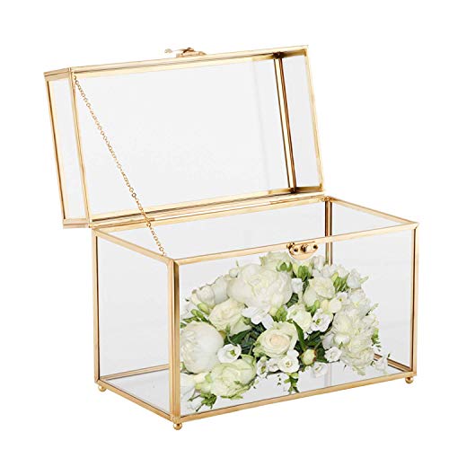 Homtone Golden Vintage Glas Kartenbox Geschenkkarten Box Terrarium für Hochzeitsempfang/Geburtstagsparty/Wunschgut/Andenken(25.5 * 19.5 * 14.5cm) Cover