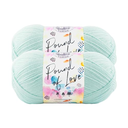 Image of Lion Brand Yarn, Pound of Love Crochet Yarn, Pastel Green, Green, 2 Pack | Large Skein Everyday Basic 100% Acrylic Worsted Weight Knit Fiber for Baby Blankets, Classic Afghans, Sweaters, Scarf Sets