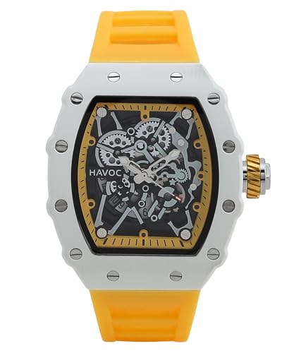 Image of Havoc Craft Men's Luxury Sports Watch 30M Waterproof Tonneau Chronograph | Analog Quartz Wristwatch with Time & Day Function | Premium Square Dial, Shock-Resistant & Anti-Magnetic Silicone Strap