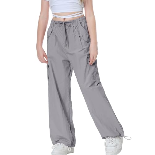 Image of Rolanko Parachute Pants for Girls Y2K Cargo Trousers with Pockets Harajuku Jogger Pants Kids 4-14 Years