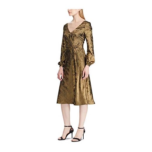 Ralph Lauren Lauren Womens Marlette Sateen Faux Wrap Cocktail Dress Gold 10