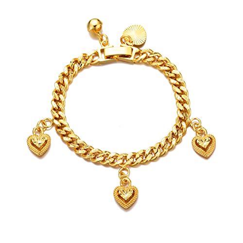 Ethlyn Bracelets for little girls 18K Gold Plated Cuban Link Chain Bracelets Bells Dangle Charms Little Girls Jewelry