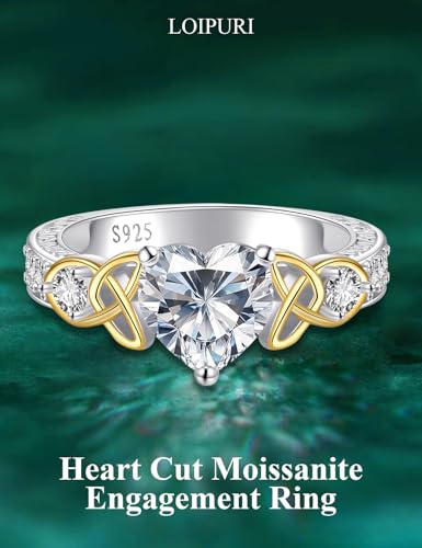 2CT Moissanite Engagement Ring for Women, D Color VVS1, Heart Shaped Celtic Knot, 925 Sterling Silver Wedding Anniversary Valentines Promise Gift for Her2