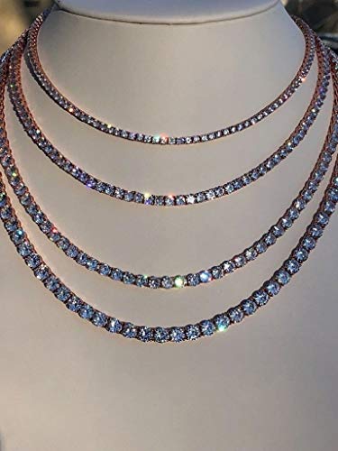 Harlembling Solid 925 Sterling Silver Men's Ladies Tennis Chain - Rose Gold Plated - 18-30" - 3Mm 4Mm 5Mm 6Mm - Iced Out Hip Hop Cz One Row Necklace - Real Solid Silver Chain (20, 3Mm) #TOP3