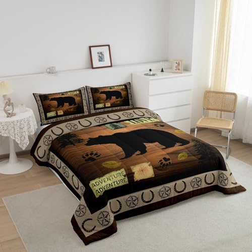 Image of Feelyou Kids Bear Rustic Bedding Set Full Size, Texas Star Comforter Set Western Farmhouse Comforter for Kids Boys Girls Countryside Duvet Insert Room Decor Microfiber Bed Set