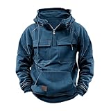 MFNDVD Sudadera con capucha para hombre con cremallera de un cuarto con bolsillo de carga, sudadera táctica con capucha cortavientos, chaqueta de caza vintage, 02 Blue - Accesorios y equipo de caza,