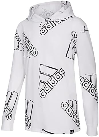 adidas boys Long Sleeve Double Exposed Hooded Tee T Shirt, White, Large US