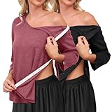  Tfovorlein Chemises de récupération chirurgicale post-épaule pour femme - Manches 3/4 - Ouverture complète sur le côté - Vêtements de chimiothérapie, Noir et violet rouge, Taille XL