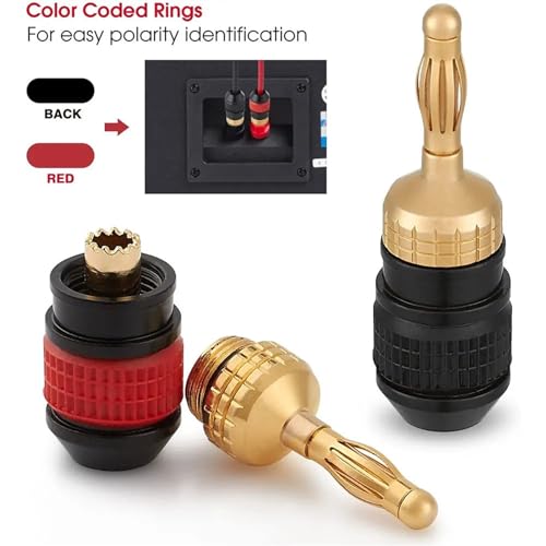 Fiches Banane pour Fixation Câble Enceinte, Connecteurs Haut-Parleur Isoles Lot de 4