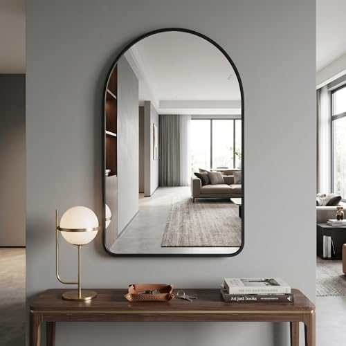 Image of HARRITPURE 24 inchx36 inch Arched Bathroom Mirror, Wall Mounted Mirror, Black Arch Mirror, Aluminum Alloy Frame Wall Mirror for Living Room, Bedroom, Entryway