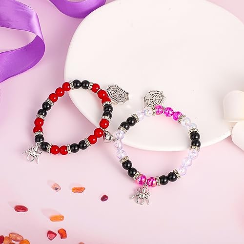 2pcs Spider Friendship Bracelet, Magnetic Matching Bracelets With Energy Stone Beads, Stretch Bracelets With Spider Charm For Couple, Halloween, Valentines, Christmas, Birthday Gifts3