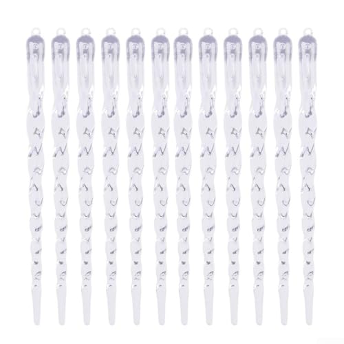 Adornos de carámbano para árbol de Navidad, juego de 12 colgantes con cordón para colgar, decoraciones de plástico transparente (A-M)